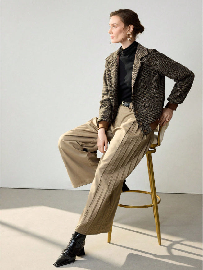 Woven Lapel Plaid Elegant Long Sleeve Casual Slim Jacket